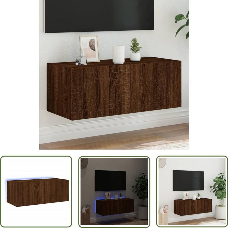 The Living Store Tv-wandmeubel met LED-verlichting 80x35x31 cm bruin eikenkleur Tv-meubel Led Tv-standaard Tv-opstelling Houten Tv-tafel Mediabox