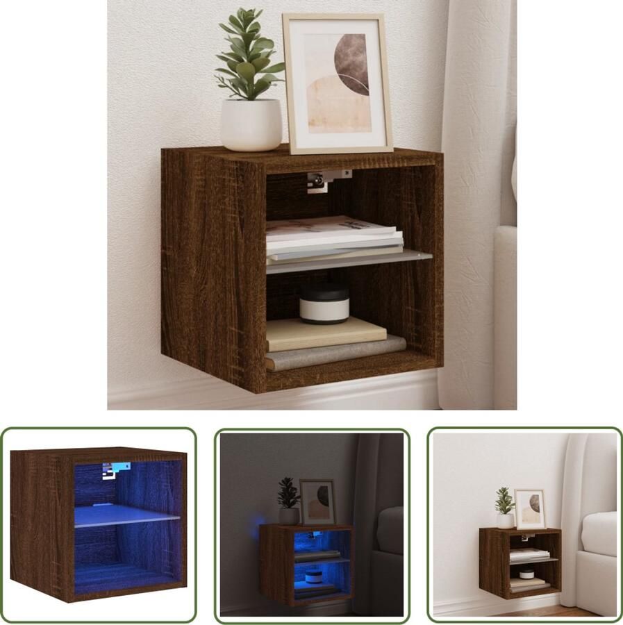 The Living Store Tv-wandmeubel met LED-verlichting 30x28 5x30 cm bruineikenkleur Tv-wandmeubel Led Tv-tafel Tv Meubels Bruin Tv-meubel Houten Tv-standaard