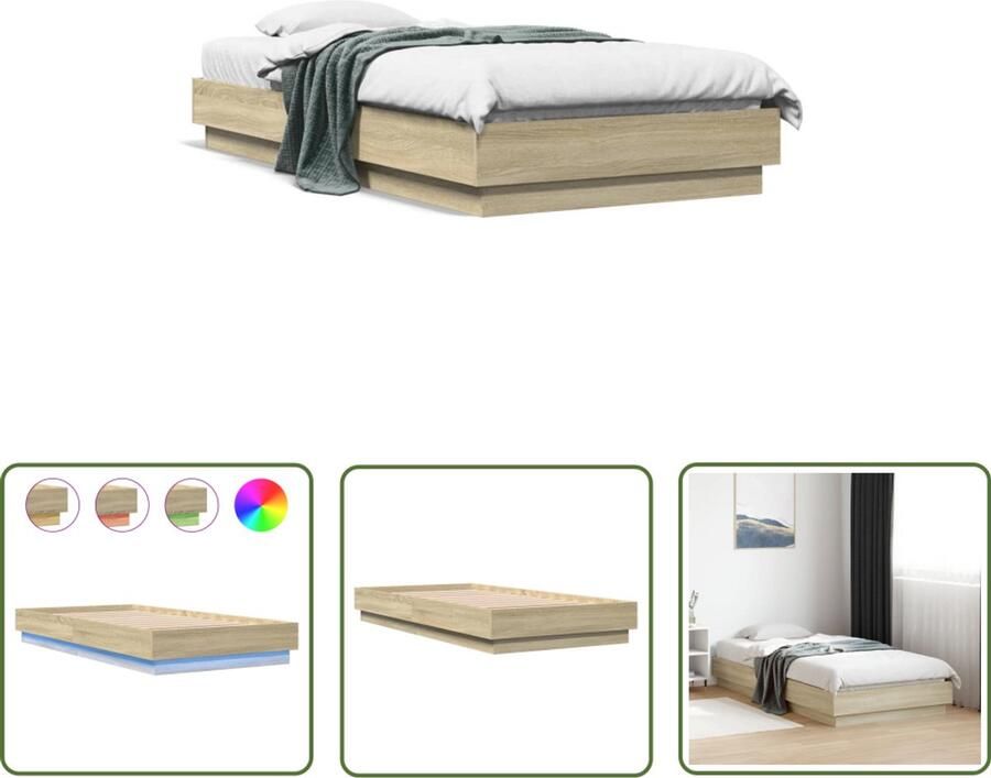 VidaXL Led Verlichting Bed Frame Bedframe met LED-verlichting sonoma eikenkleurig 75x190 cm Houten Bed Sonoma Eiken Tweepersoonsbed - Foto 2