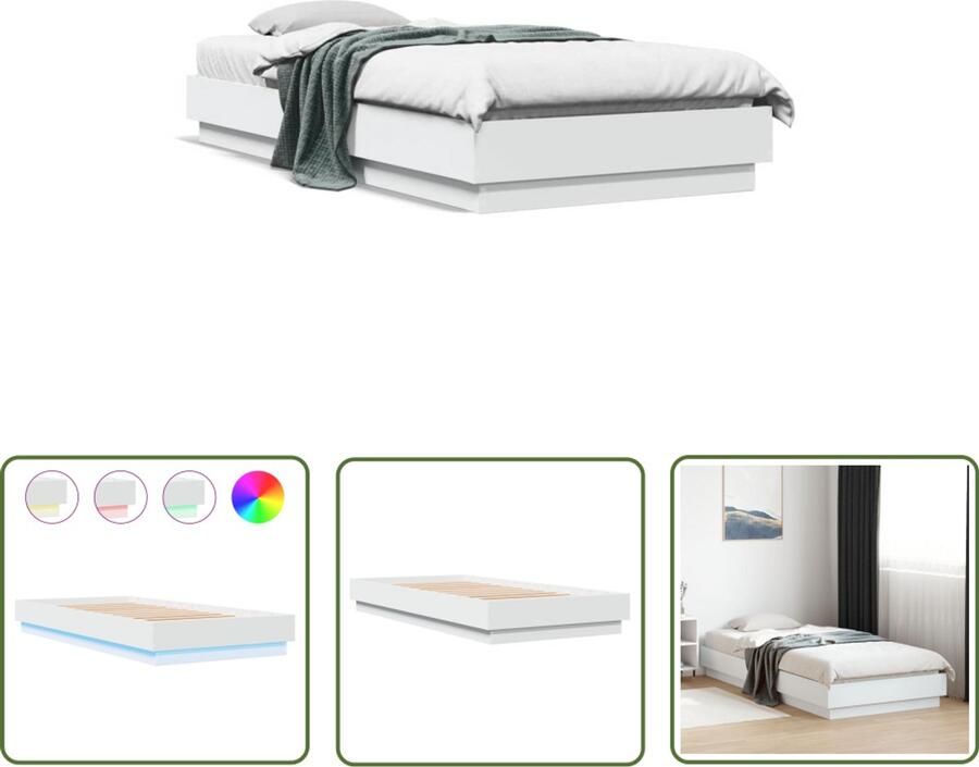 VidaXL Led Verlichting Bed Frame Bedframe met LED-verlichting wit 100x200 cm Houten Bed Modern Bed Wit Bed