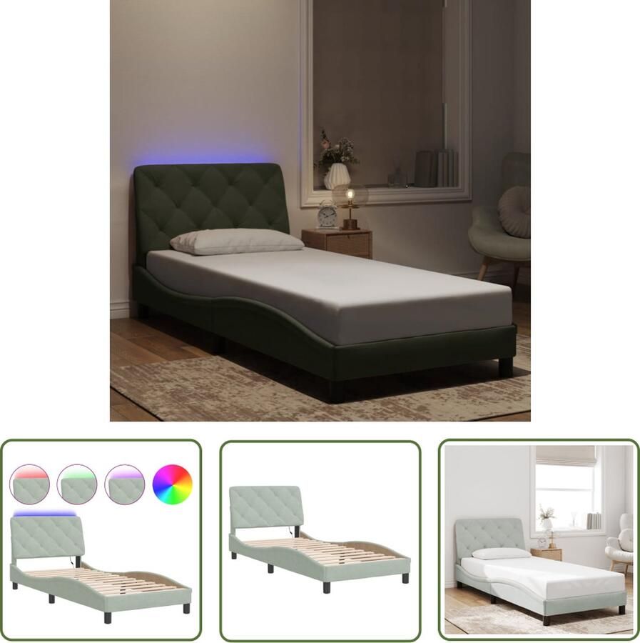The Living Store Luxe LED Bedframe 208 x 95 x 74.5 cm Kleurrijke LED-verlichting Luxe Bed Frame Led Verlichting Bed Velvet Bed Hoofdbord Met Led Design Bed