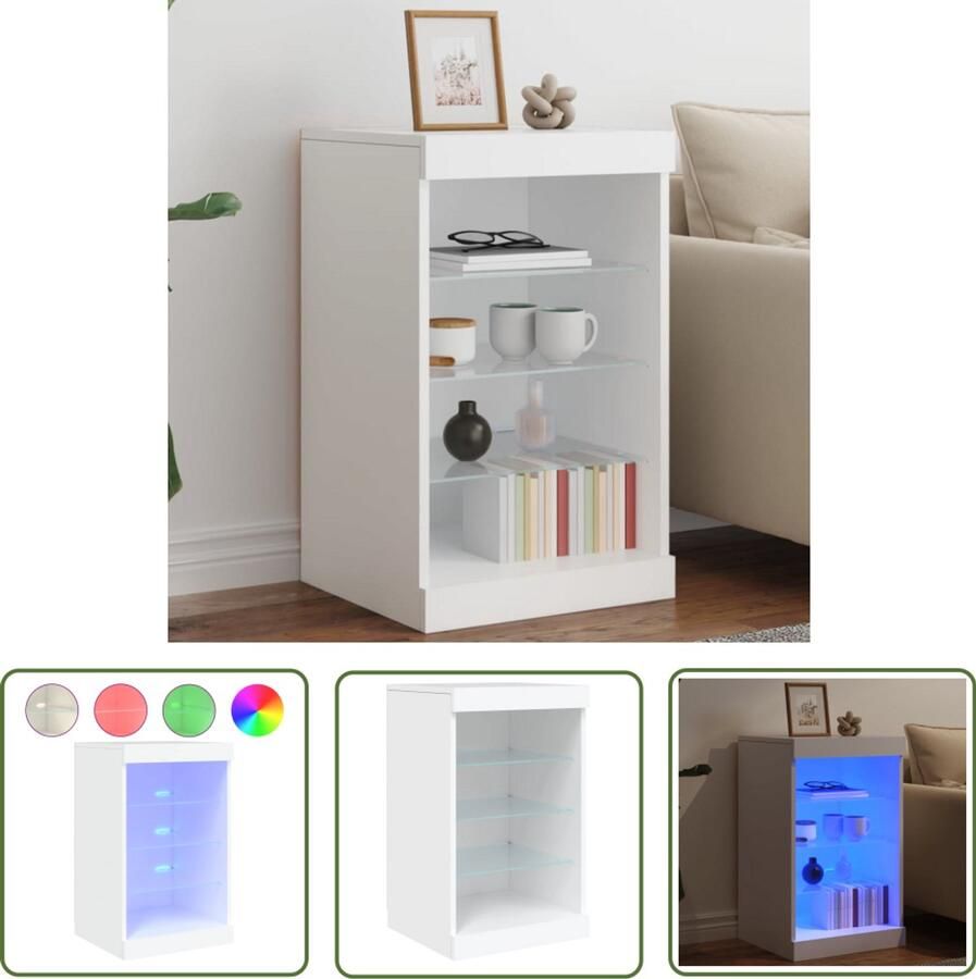 The Living Store Dressoir met LED-verlichting 41x37x67 cm wit Dressoir Buffetkast Led Verlichting Houten Kast Modern Interieur