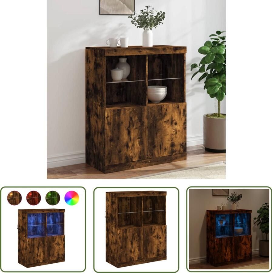 VidaXL LED-verlichting Dressoir met LED-verlichting 81x37x100 cm gerookt eikenkleurig Houten Dressoir Modern Dressoir Bruine Dressoir