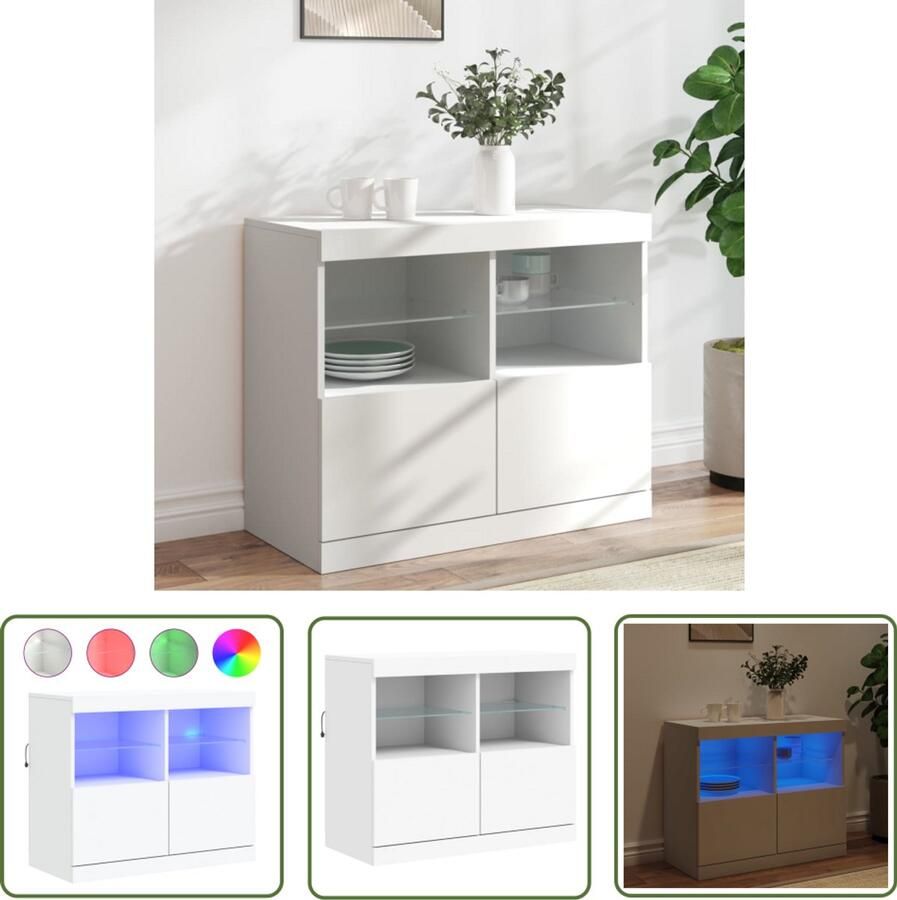 The Living Store Dressoir met LED-verlichting 81x37x67 cm wit Moderne Kast Dressoir Buffetkast Led Verlichting Houten Kast
