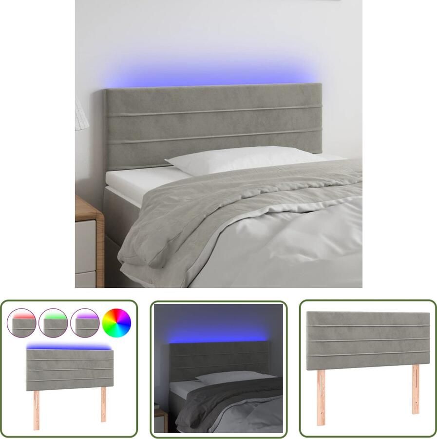 The Living Store Hoofdbord LED 100x5x78 88 cm fluweel lichtgrijs Hoofd Bord Led Verlichting Hoofdbord Grijs Fluweel Hoofdbord Adjustable Headboard