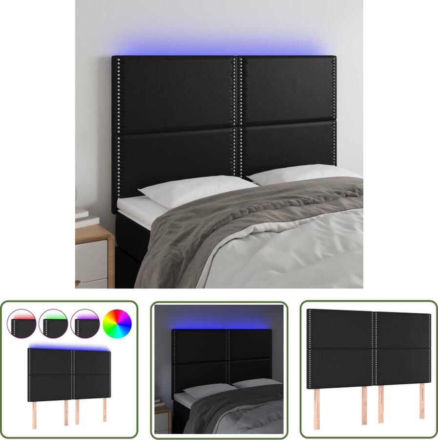 The Living Store Hoofdeinde LED Verlichting Kunstleer 144x5x118 128 cm Zwart Hoofd Bord Led Verlichting Hoofdbord Zwart Kunstleder Beddecoratie