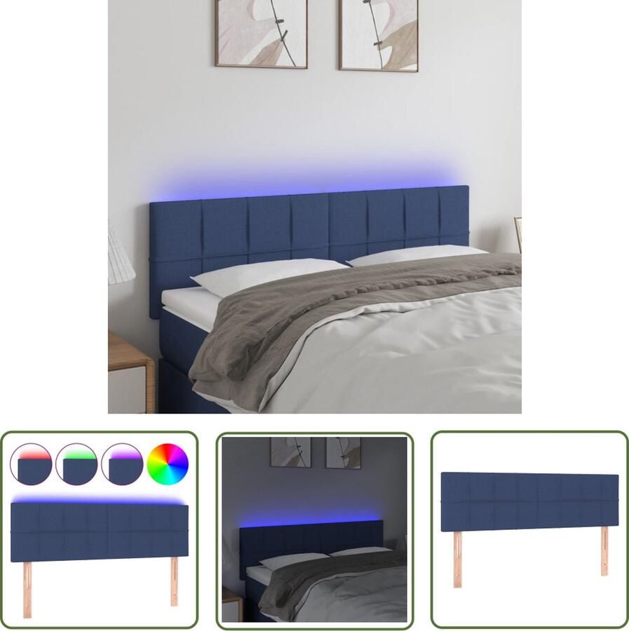 The Living Store Hoofdeind Blauw LED-verlichting Verstelbaar Duurzaam 144 x 5 x 78 88 cm USB-aansluiting Hoofd Bord Led Hoofdbord Blauwe Hoofdbord Met Led Verlichting Leeshoek