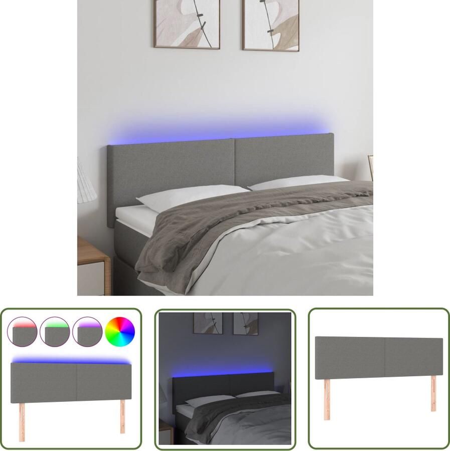 The Living Store Hoofdeinde LED Hoofdeind Verstelbaar Donkergrijs 144 x 5 x 78 88 cm Met schaarsymbool 1 x hoofdeind 2 LED-strips Hoofd Bord Led Verlichting Hoofdkussen Slaap Kamer Decoratie Grijs Hoofdbord