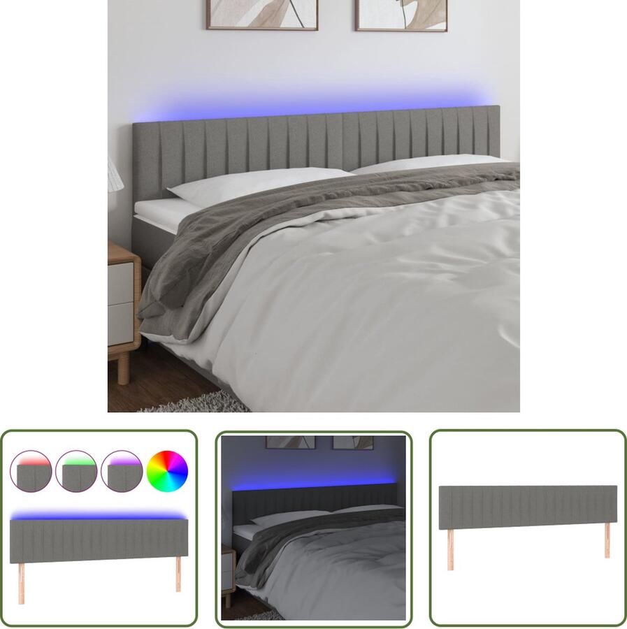 The Living Store Hoofdbord LED 160x5x78 88 cm stof donkergrijs Hoofd Bord Led Verlichting Hoofdbord Grijs Slaapkamers Decoratie Beddecoratie
