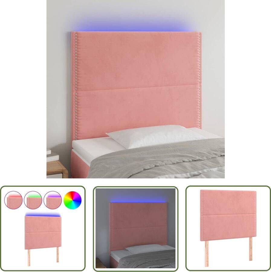 The Living Store Hoofdbord LED 80x5x118 128 cm fluweel roze Hoofd Bord Led Verlichting Hoofdeinde Roze Velvet