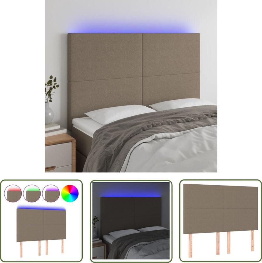 The Living Store Hoofdbord LED 144x5x118 128 cm stof taupe Hoofdboard Led Verlichting Beddecoratie Slaapkamervloer Taupecouleur