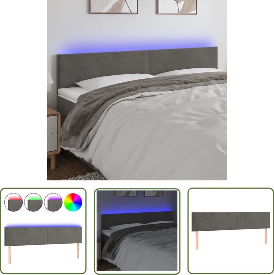 The Living Store Hoofdeind Donkergrijs Stof 160 x 5 x 78 88 cm Verstelbaar LED-Verlichting USB-Aansluiting Hoofdboard Led-verlichting Hoofdbord Grijs Velvet Hoofdbord Bedding Accessories