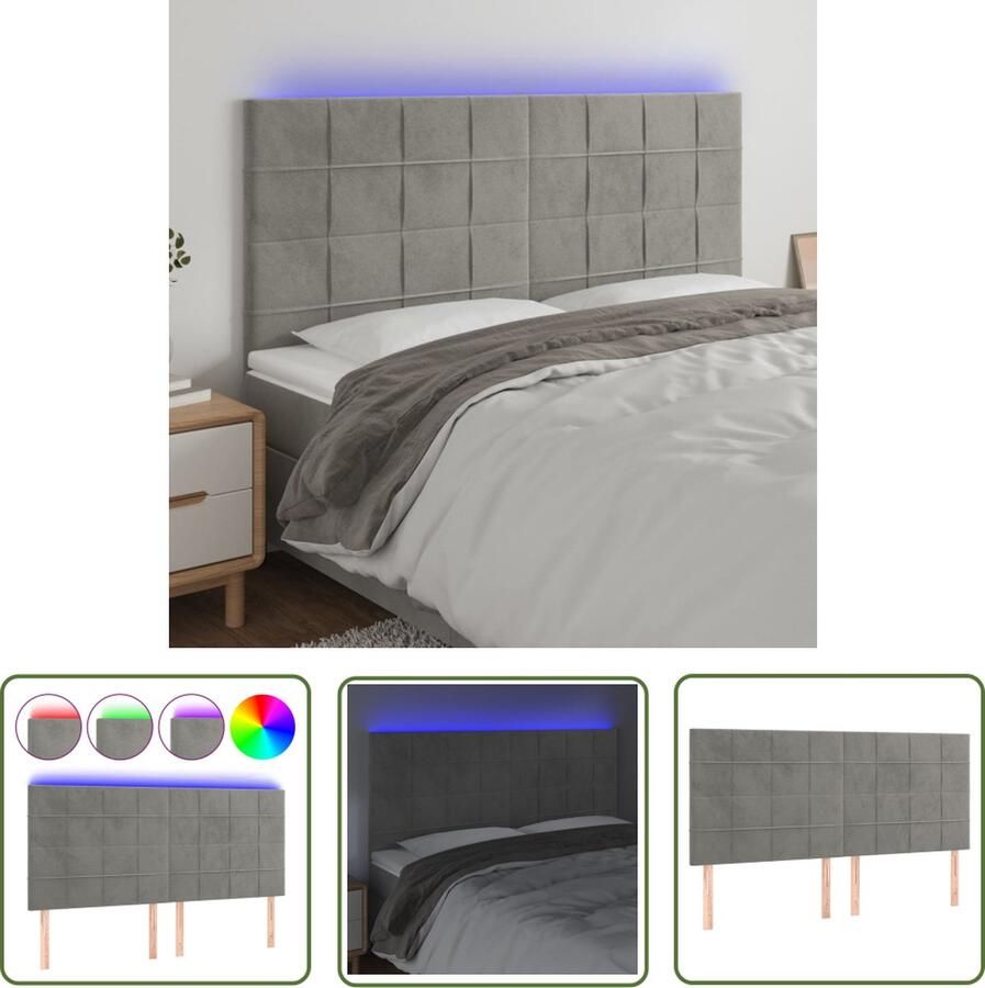 The Living Store Hoofdeinde LED 180 x 5 x 118 128 cm Lichtgrijs Fluweel Verstelbaar Hoofdboard Led Verlichting Hoofdbord Grijs Velvet Hoofdbord Adjustable Headboard