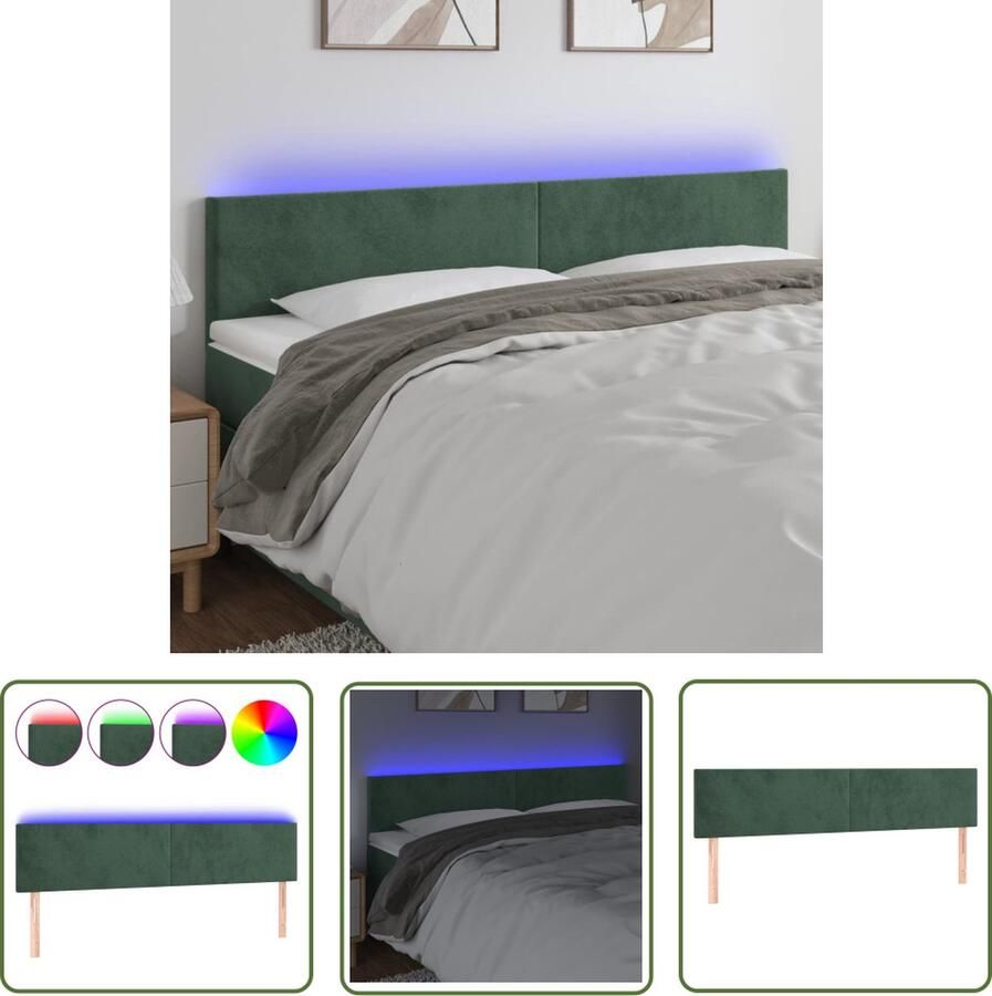 The Living Store Hoofdbord LED 180x5x78 88 cm fluweel donkergroen Hoofdboard Led Verlichting Velvet Groen Slaapkamers
