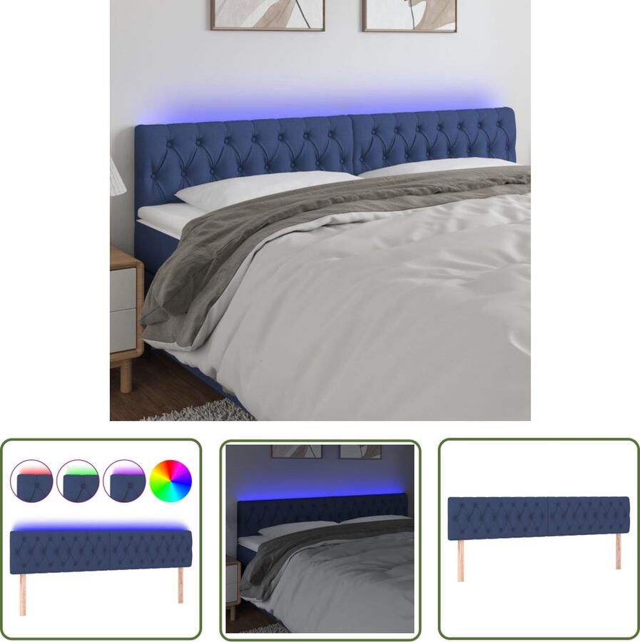 The Living Store Hoofdeinde LED Stof Blauw 180 x 7 x 78 88 cm Verstelbare Hoogte Kleurrijke LED-verlichting Duurzaam Materiaal Met Schaar Symbool Hoofdboard Led Verlichting Hoofdbord Blauw Slaapkamers Comfortabel Hoofdbord