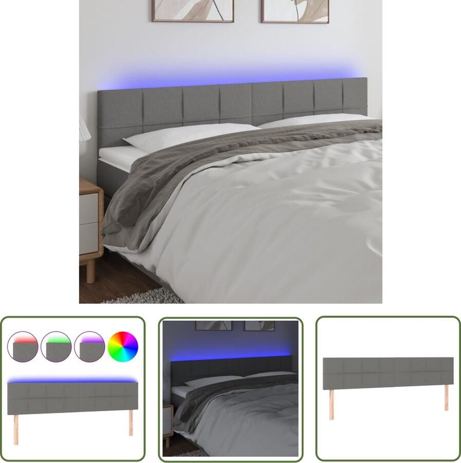 The Living Store Hoofdeind LED-Donkergrijs Stof 160x5x78 88 cm Verstelbaar Hoofdboard Led Hoofdbord Grijs Hoofdbord Stoffen Hoofdbord Elektrisch