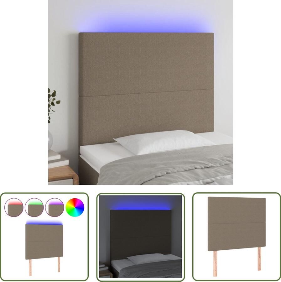 The Living Store Hoofdeind 90 x 5 x 118 128 cm Kleurrijke LED-verlichting Hoofdboard Led Verlichting Hoofdbord Taupe Beddecoratie Slaapkamers