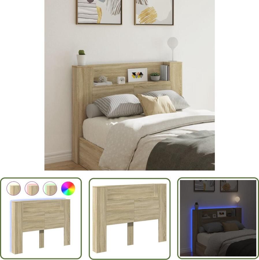 The Living Store Hoofdbord met RGB LED-verlichting 140 x 16.5 x 103.5 cm Sonoma eiken Hoofdbord Led Verlichting Bedroom Furniture Houten Hoofdbord Headboard Kast