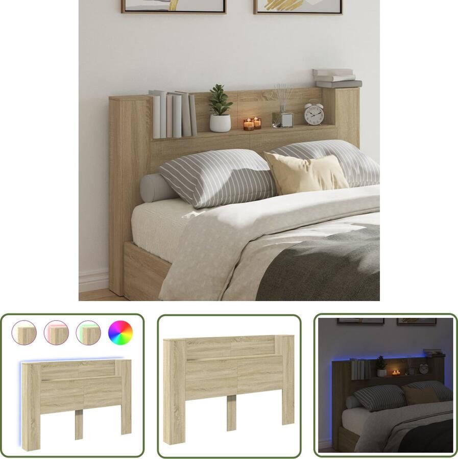 VidaXL Hoofdbordkast met LED 160x16 5x103 5 cm sonoma eikenkleurig Hoofdbord Led Verlichting Bedroom Furniture Slaapkamersdecoratie Houten Hoofdbord