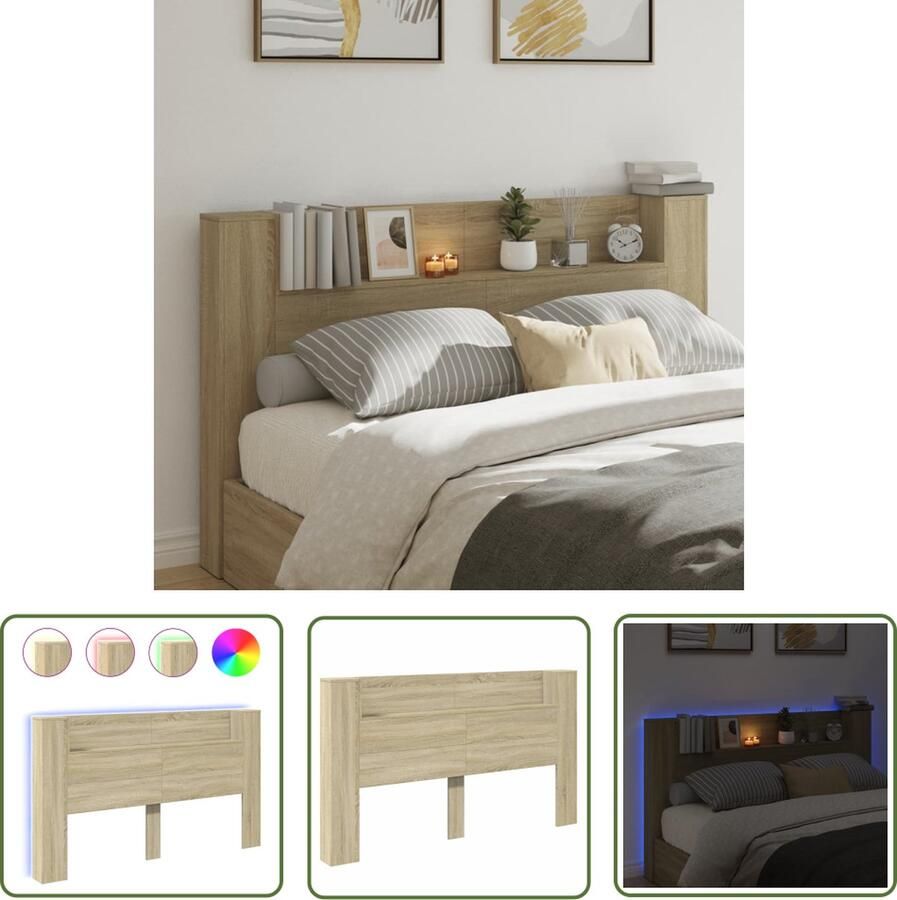 VidaXL Led Verlichting Hoofdbord Hoofdbordkast met LED 180x16 5x103 5 cm sonoma eikenkleurig Bedroom Furniture Slaapkamers Houten Hoofdbord