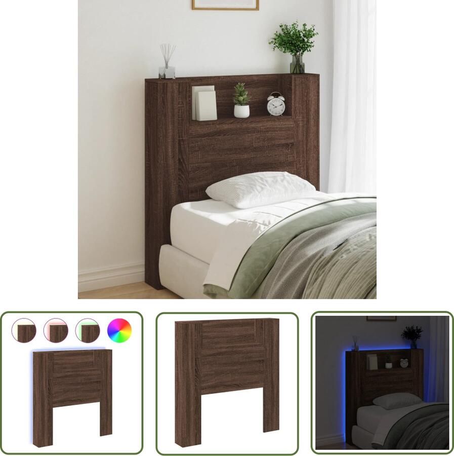 The Living Store Hoofdbordkast LED 100x16.5x103.5 cm Bruineiken RGB LED-verlichting Hoofdbord Led Verlichting Bedroom Furniture Houten Hoofdbord Tv Headboard