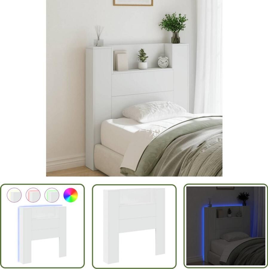 The Living Store Hoofdbord LED Verlichting 100 x 16.5 x 103.5 cm Trendy Design Hoofdbord Led Verlichting Slaapkamer Houten Hoofdbord Tv Headboard