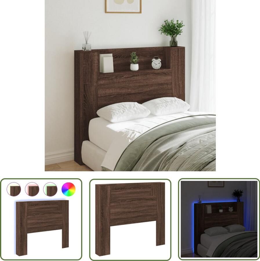 The Living Store Hoofdbordkast RGB LED-verlichting 120x16.5x103.5 cm Bewerkt hout Bruineiken 40 kg draagvermogen Hoofdbord Led Verlichting Bedstelling Bedroom Furniture Houten Hoofdbord