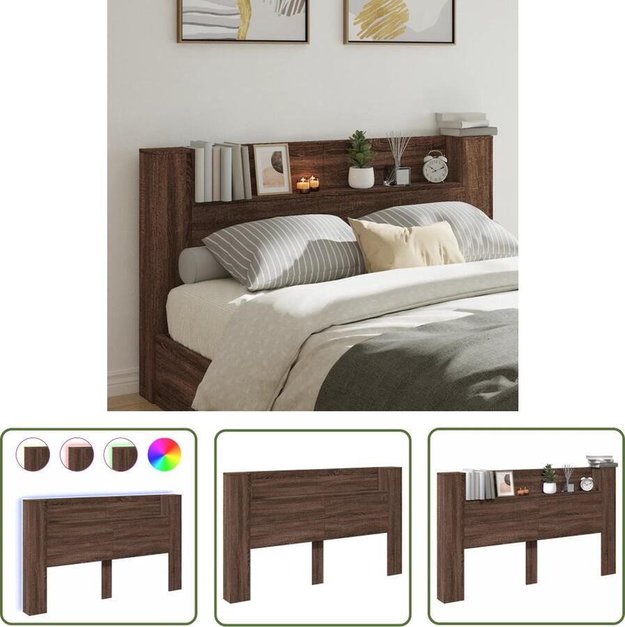 The Living Store Hoofdbordkast RGB LED-verlichting 180 x 16.5 x 103.5 cm Bruineiken- Bewerkt hout- Draagvermogen 40 kg Hoofdbord Led Verlichting Bedroom Furniture Houten Hoofdbord Tv Headboard