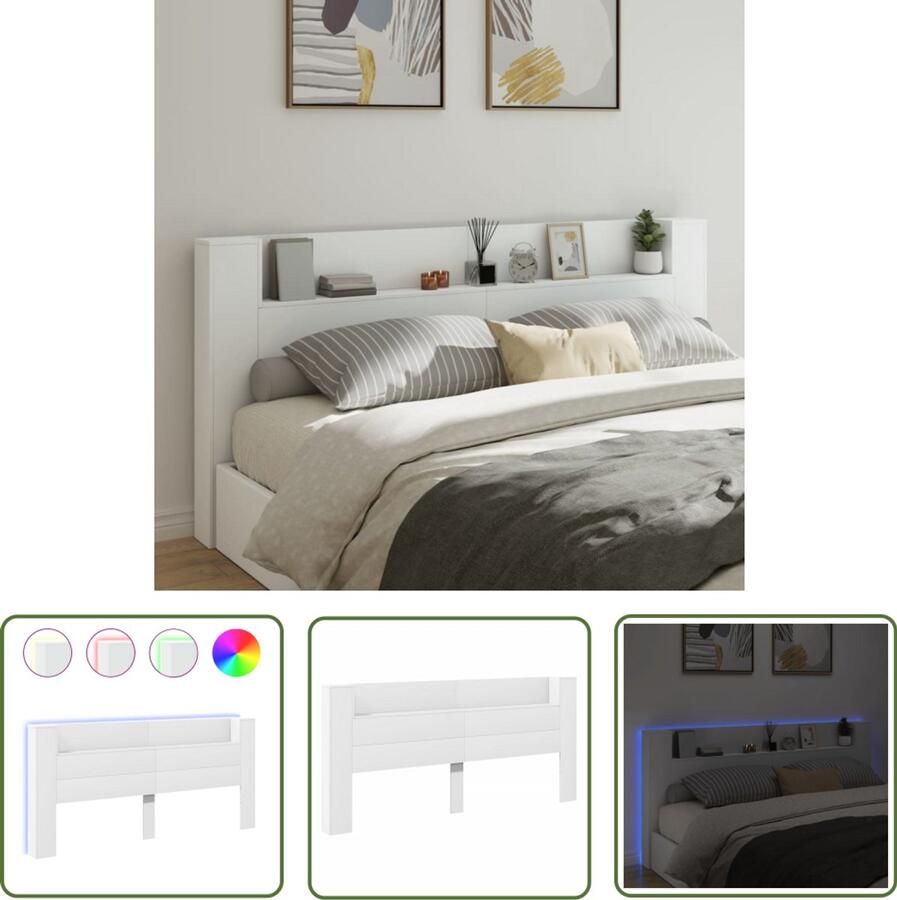 The Living Store RGB LED Hoofdbordkast 220 x 16.5 x 103.5 cm Wit Bewerkt Hout Hoofdbord Led Verlichting Rgb Licht Houten Hoofdbord Bedroom Furniture