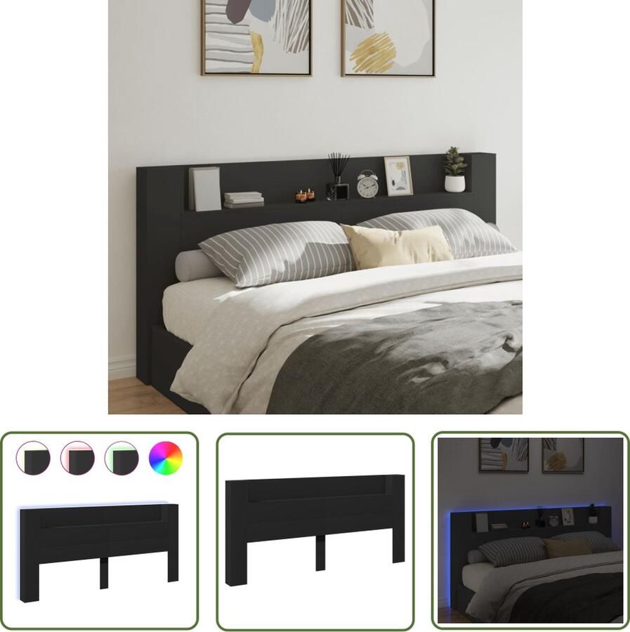 The Living Store Hoofdbordkast RGB LED-verlichting 220 x 16.5 x 103.5 cm Duurzaam bewerkt hout Hoofdbord Led Verlichting Bed Frame Slaapkamers Houten Hoofdbord