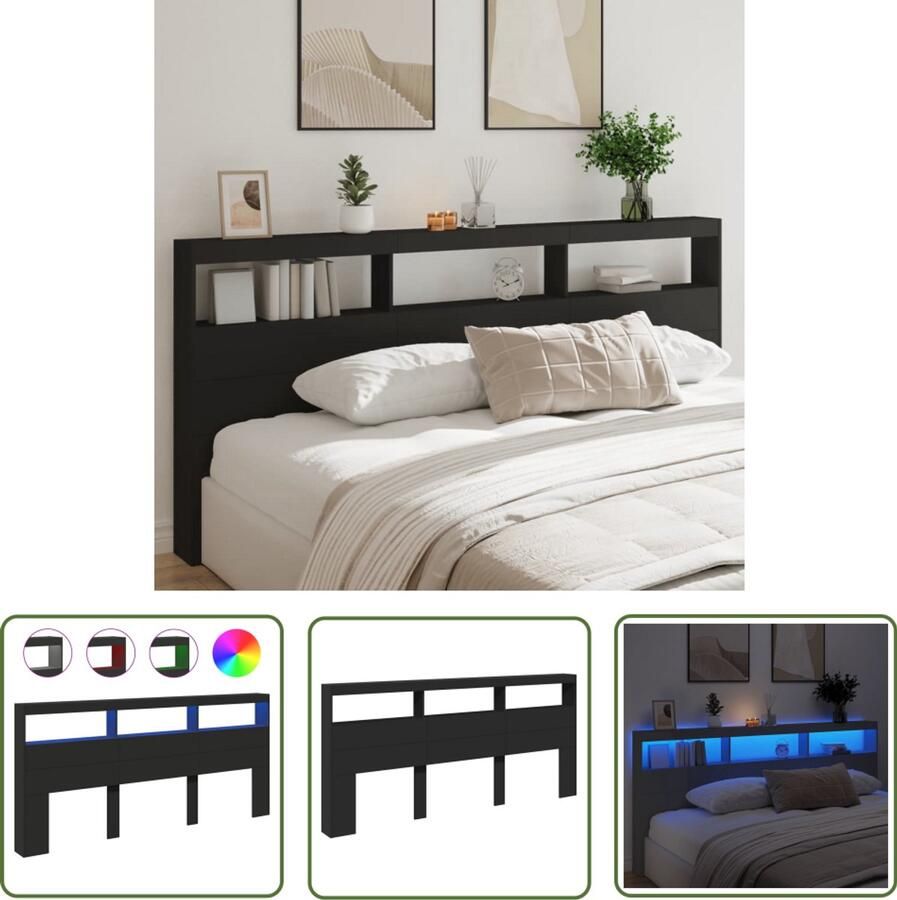 The Living Store Hoofdbordkast RGB LED-verlichting 220 x 17 x 102 cm Bewerkt hout Hoofdbord Led Verlichting Hoofdkast Bedroom Furniture Slaapkamermeubilair
