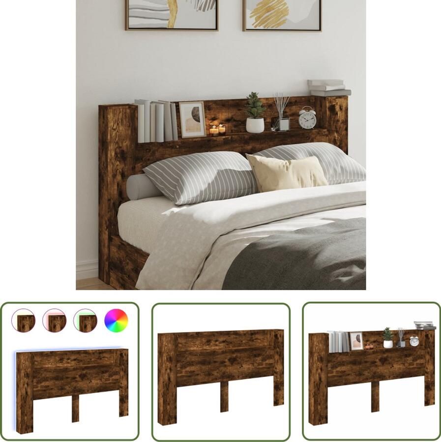 VidaXL Hoofdbordkast met LED 180x16 5x103 5 cm gerookt eikenkleurig Hoofdbordkast Led Verlichting Bedroom Furniture Bruine Kamermeubelen Houten Hoofdbord