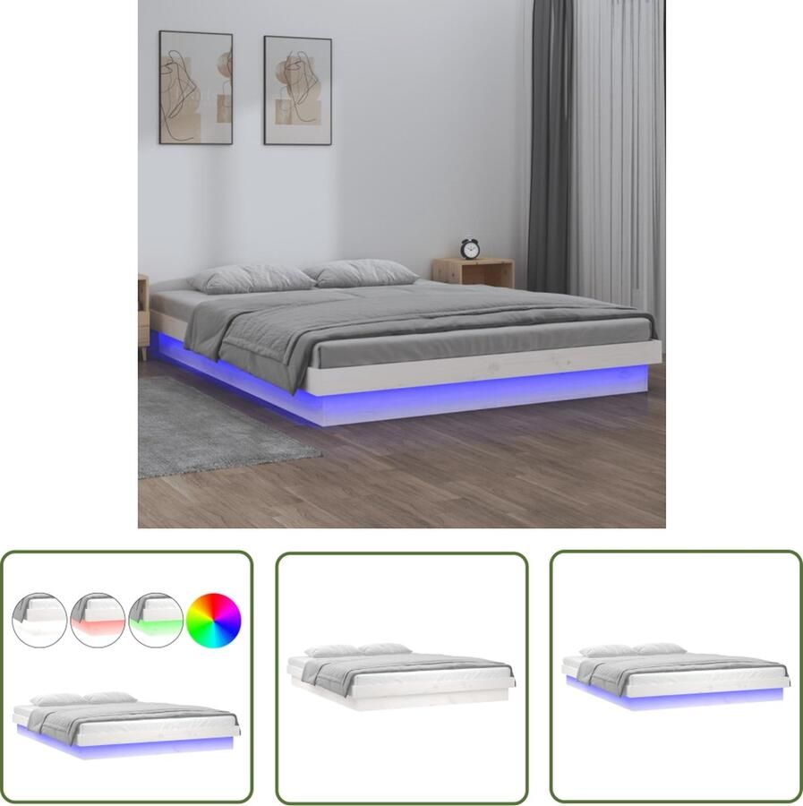 The Living Store Bedframe Hout 135 x 190 cm Met LED-verlichting Houten Bed Led Verlichting Tweepersoon Bed King Size Bed Slaapkamers