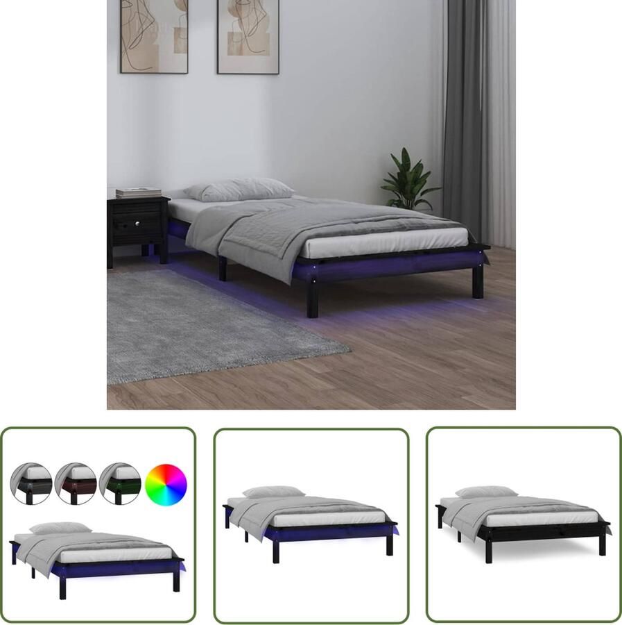 The Living Store Bedframe Grenenhout 90 x 200 cm Met LED-verlichting Houten Bedframe Led Verlichting Grenenhout Bedframe 90x200 Stapelbare Bedbodems