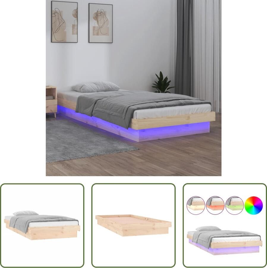 VidaXL Led Verlichting Klassieke Bedframe LED massief hout 100x200 cm Grenenhout Bed Tweepersoons Bed Houten Bed