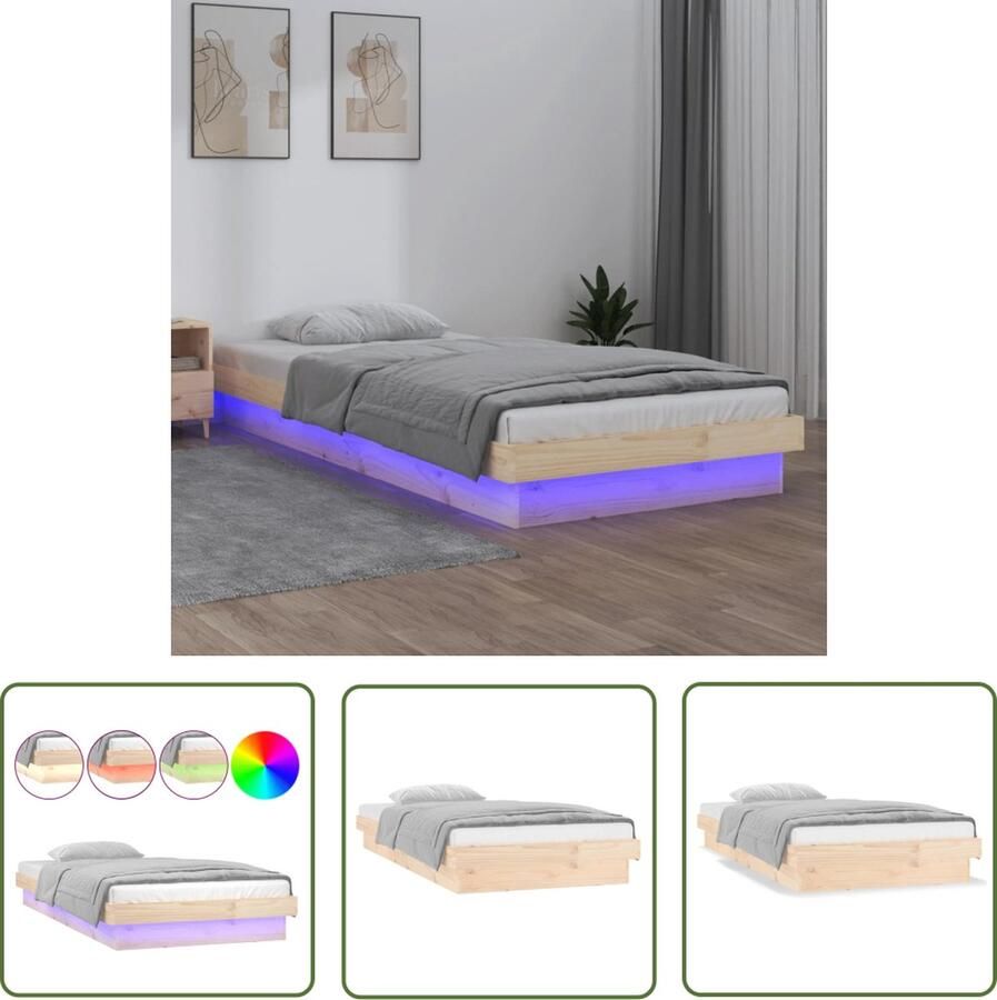 The Living Store Bedframe LED-verlichting Grenenhout 194 x 78.5 x 21 cm 75 x 190 cm USB Klassieke Bedframe Led Verlichting Grenenhouten Bed Houten Bed Eenpersoonsbed
