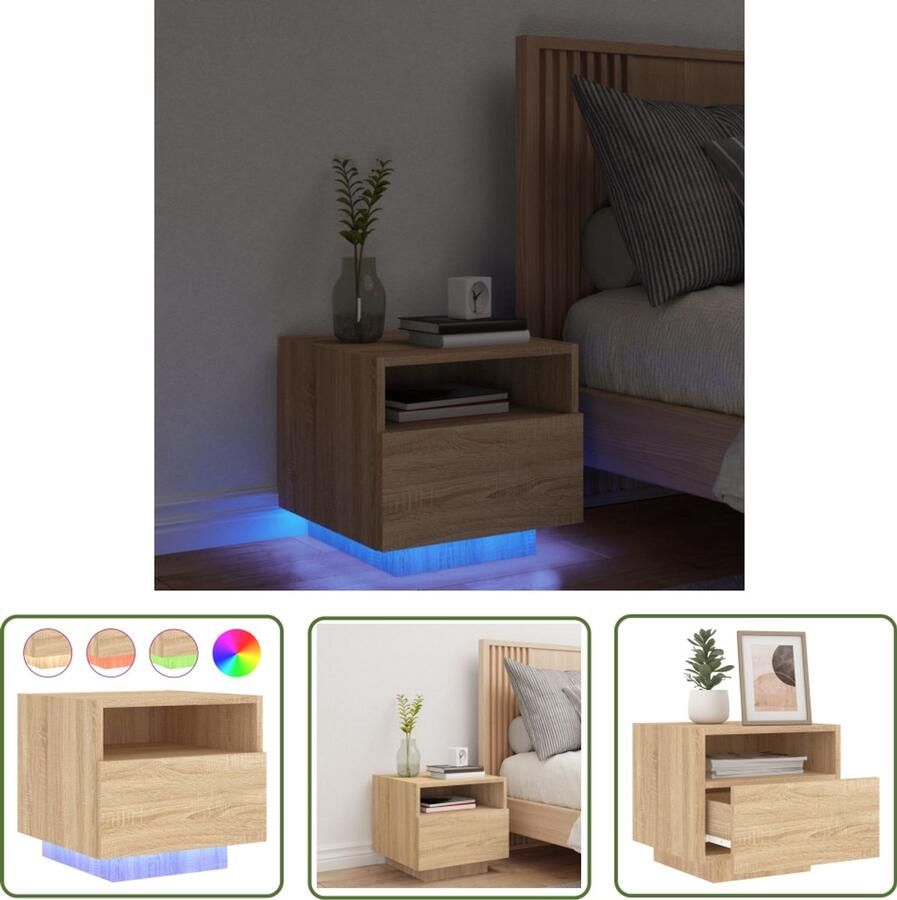 The Living Store Nachtkastje met LED-verlichting 40x39x37 cm sonoma eikenkleurig Nachtkastje Nachtkastjes Nachtkastje Met LED Nachtkastje Met LED-verlichting