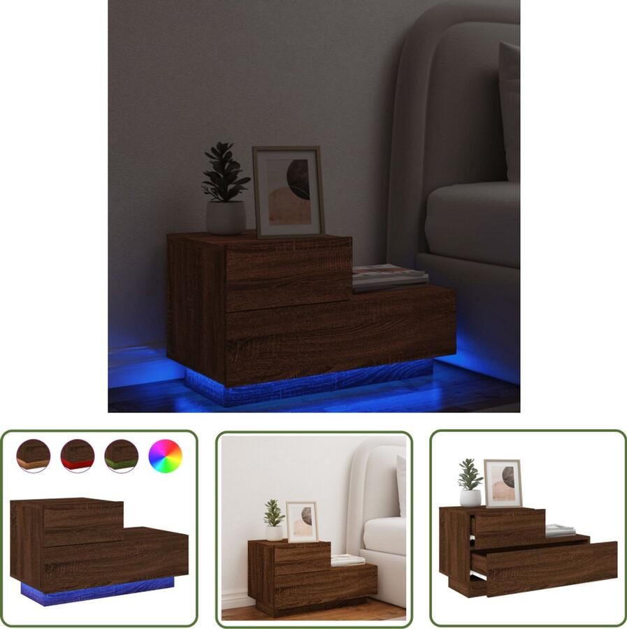 The Living Store Nachtkastje met LED-verlichting 70x36x40 5 cm bruin eikenkleur Nachtkastje Nachtkastjes Nachtkastje Met LED Nachtkastje Met LED-verlichting