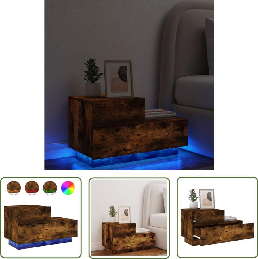 The Living Store Nachtkastje met LED-verlichting 70x36x40 5 cm gerookt eiken Nachtkastje Nachtkastjes Nachtkastje Met LED Nachtkastje Met LED-verlichting