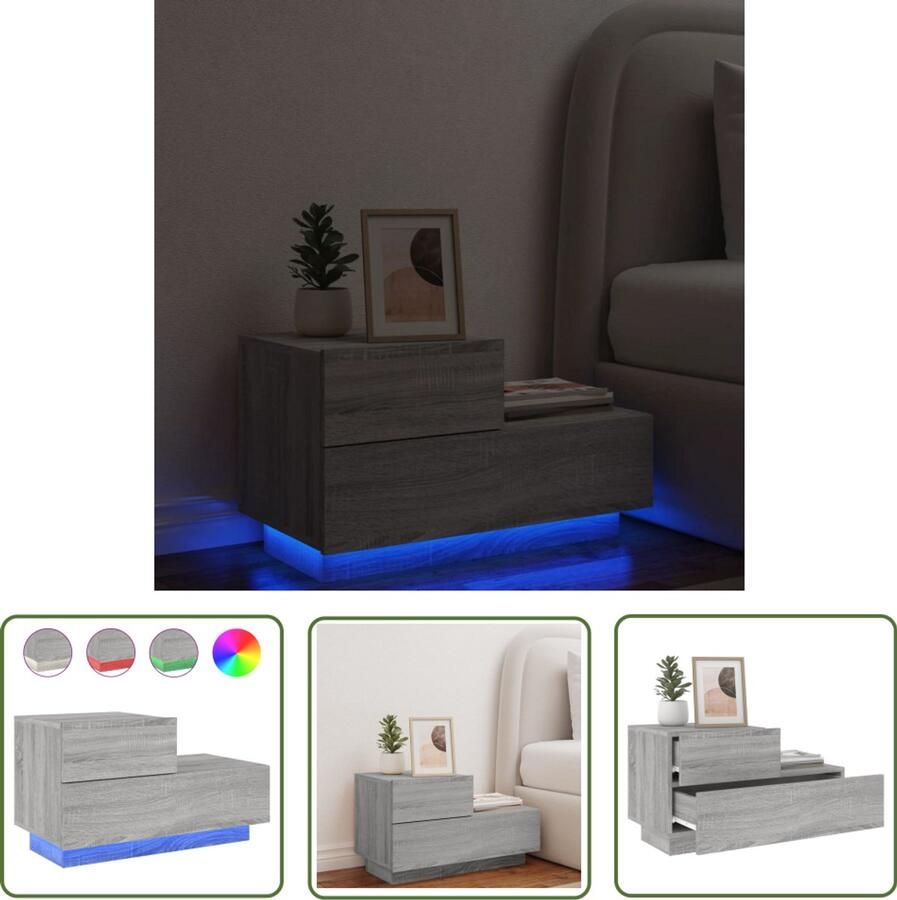 The Living Store Nachtkastje met LED-verlichting 70x36x40 5 cm grijs sonoma Nachtkastje Nachtkastjes Nachtkastje Met LED Nachtkastje Met LED-verlichting
