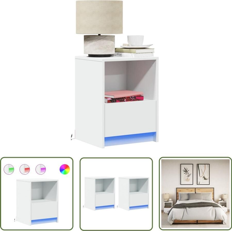 VidaXL Nachtkastjes met LED-verlichting 2 st bewerkt hout wit Nachtkastjes Led Verlichting Houten Nachtkastjes Nachtlampjes Slaapkamerdecoratie