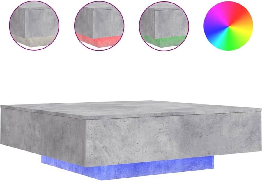 VidaXL Salontafel met LED-verlichting 100x100x31 cm betongrijs Salontafel Led Verlichting Houten Salontafel Beton Grijs Living Room Furniture