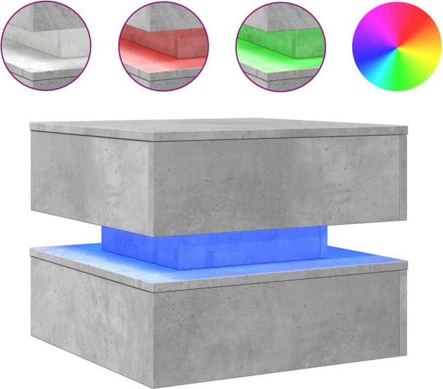 The Living Store Salontafel met LED-verlichting 50x50x40 cm betongrijs Moderne Bijzettafel Led Lampen Beton Grijs Salontafel Tv Tafeltje
