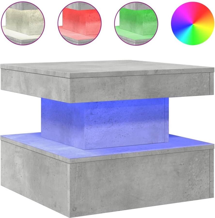 VidaXL Salontafel met LED-verlichting 50x50x40 cm betongrijs Salontafel Led Verlichting Houten Salontafel Betonnen Salontafel Modern Design