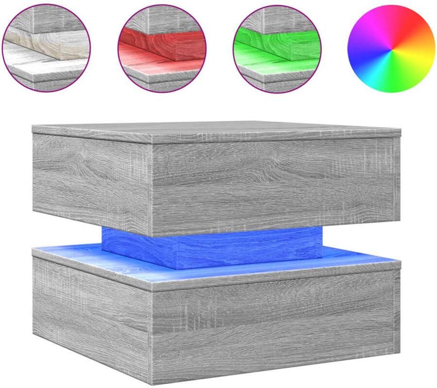 VidaXL Salontafel met LED-verlichting 50x50x40 cm grijs sonoma eiken Salontafel Salontafels Bijzettafel Salontafel