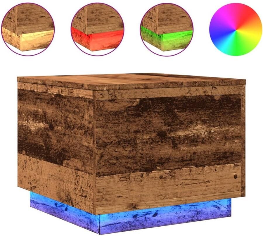 The Living Store Salontafel met LED-verlichting 50x50x40 cm oud houtkleurig Salontafel Led Verlichting Houten Salontafel Modern Design Multifunctionele Tafel