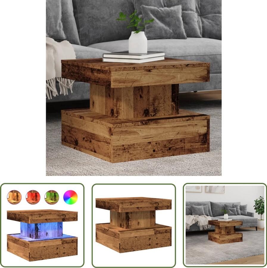 VidaXL Led Verlichting Salontafel met LED-verlichting 50x50x40 cm oud houtkleurig Houten Salontafel Koffietafel Tv Tafellaar
