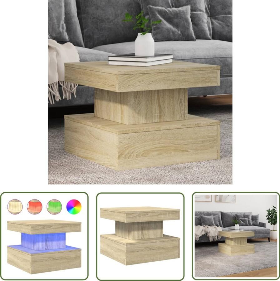 VidaXL Salontafel met LED-verlichting 50x50x40 cm sonoma eiken Salontafel Led-verlichting Houten Salontafel Bruine Salontafel Tv-stand