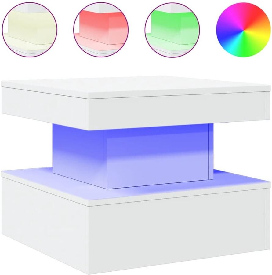 VidaXL Salontafel met LED-verlichting 50x50x40 cm wit Salontafel Led Verlichting Houten Salontafel Modern Tafellamp Living Room Furniture