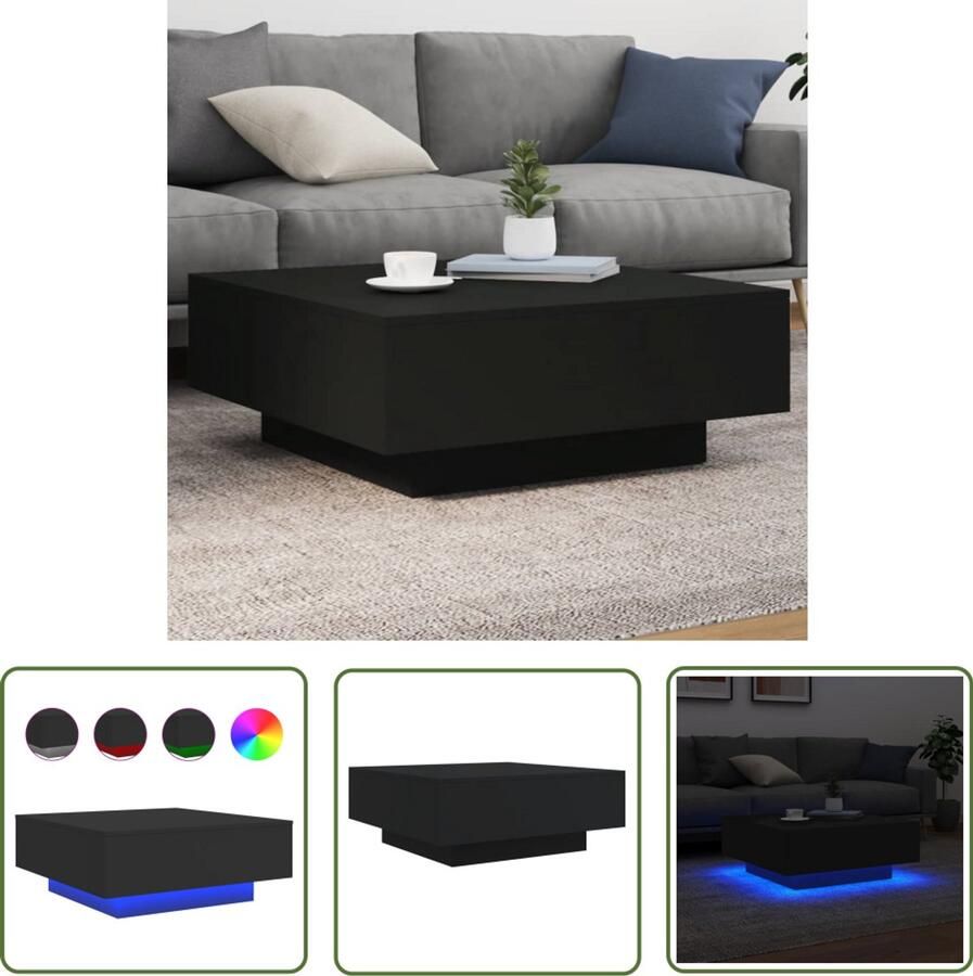 VidaXL Salontafel met LED-verlichting 80x80x31 cm zwarty Salontafel Led-verlichting Houten Salontafel Zwarte Salontafel Modern Design
